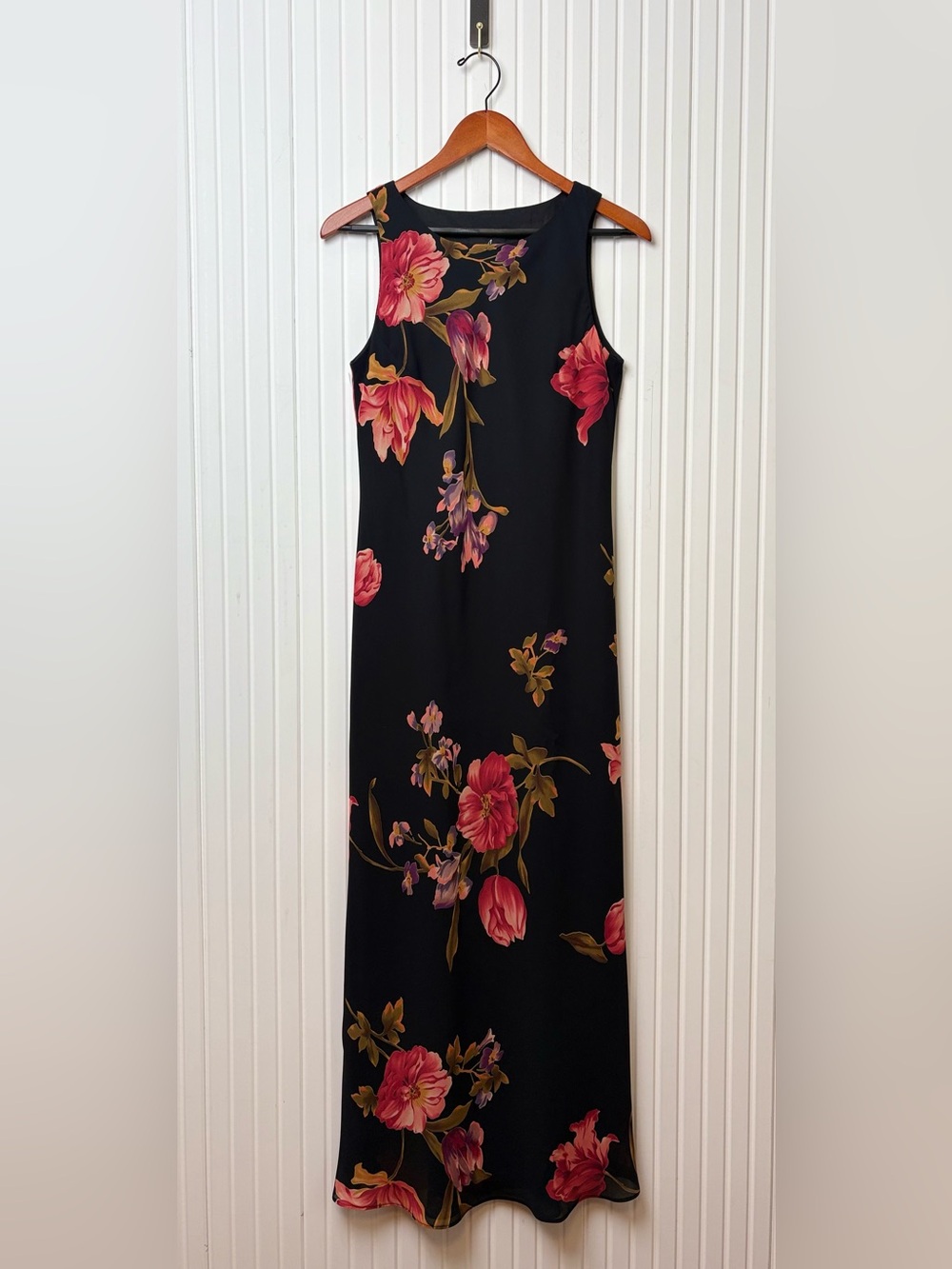 VTG Positive Attitude Floral Maxi Dress 10 Dark Romantic Whimsical Event Guest